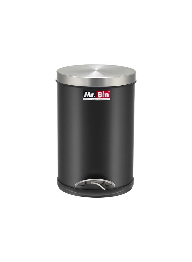 Mr. Bin Stainless Steel Dustbin | Black Pedal Bin with Plastic Bucket and Lid | SS 202 8" x 13" Garbage Bin | Step On Trash Can | Round Shape Dustbin for Home, Bathroom, Kitchen & Office | 7 Liter | - Image 1